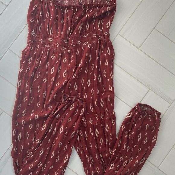 Urban Outfitters Women's S Red Boho Diamond Print Strapless Jumpsuit - Picture 10 of 13